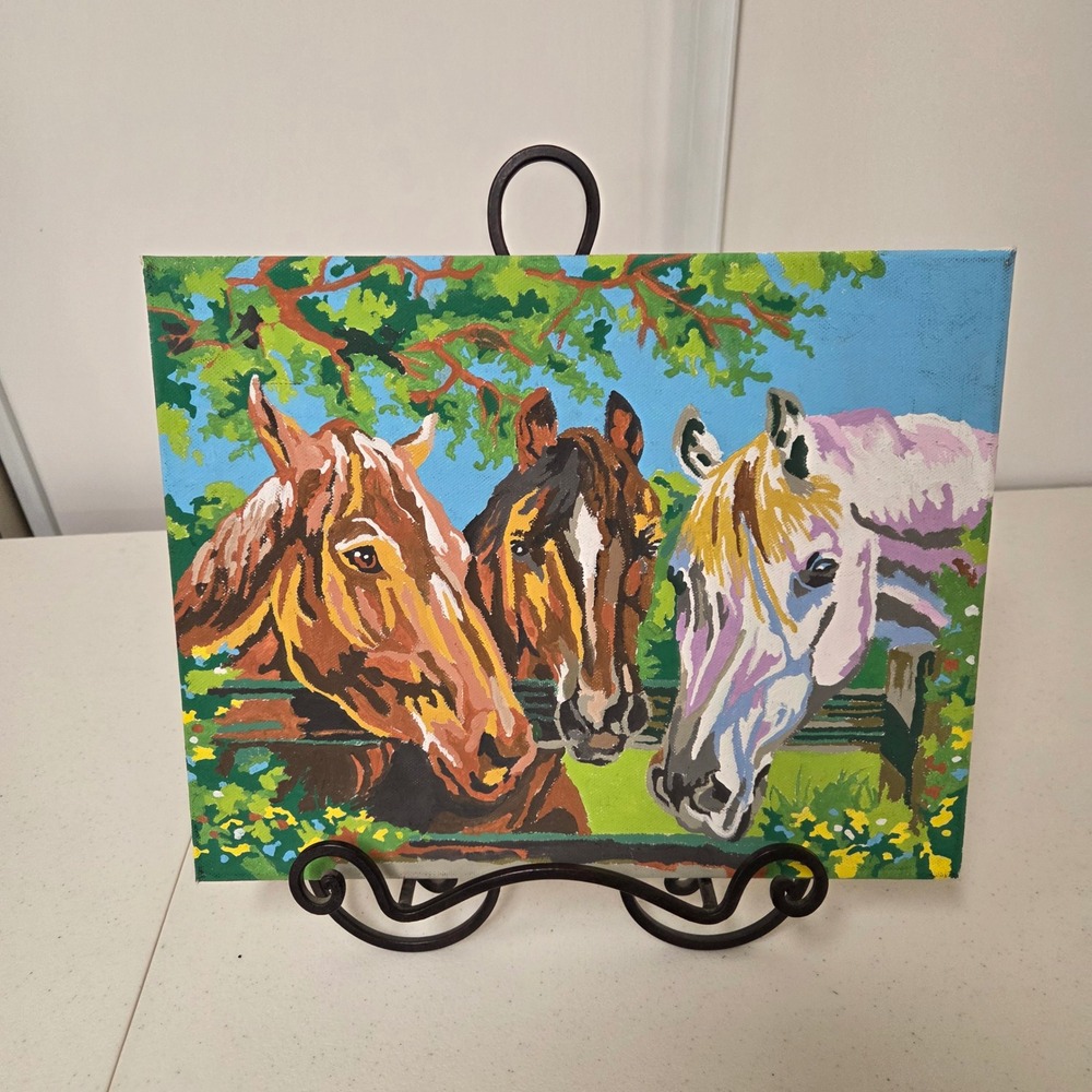 Vintage Three Horses Paint by Number Canvas Wall Art 11x14 Equestrian Decor